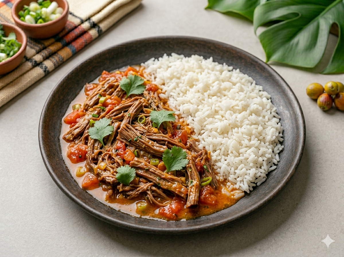Carne Desmechada de Buga con Arroz Blanco