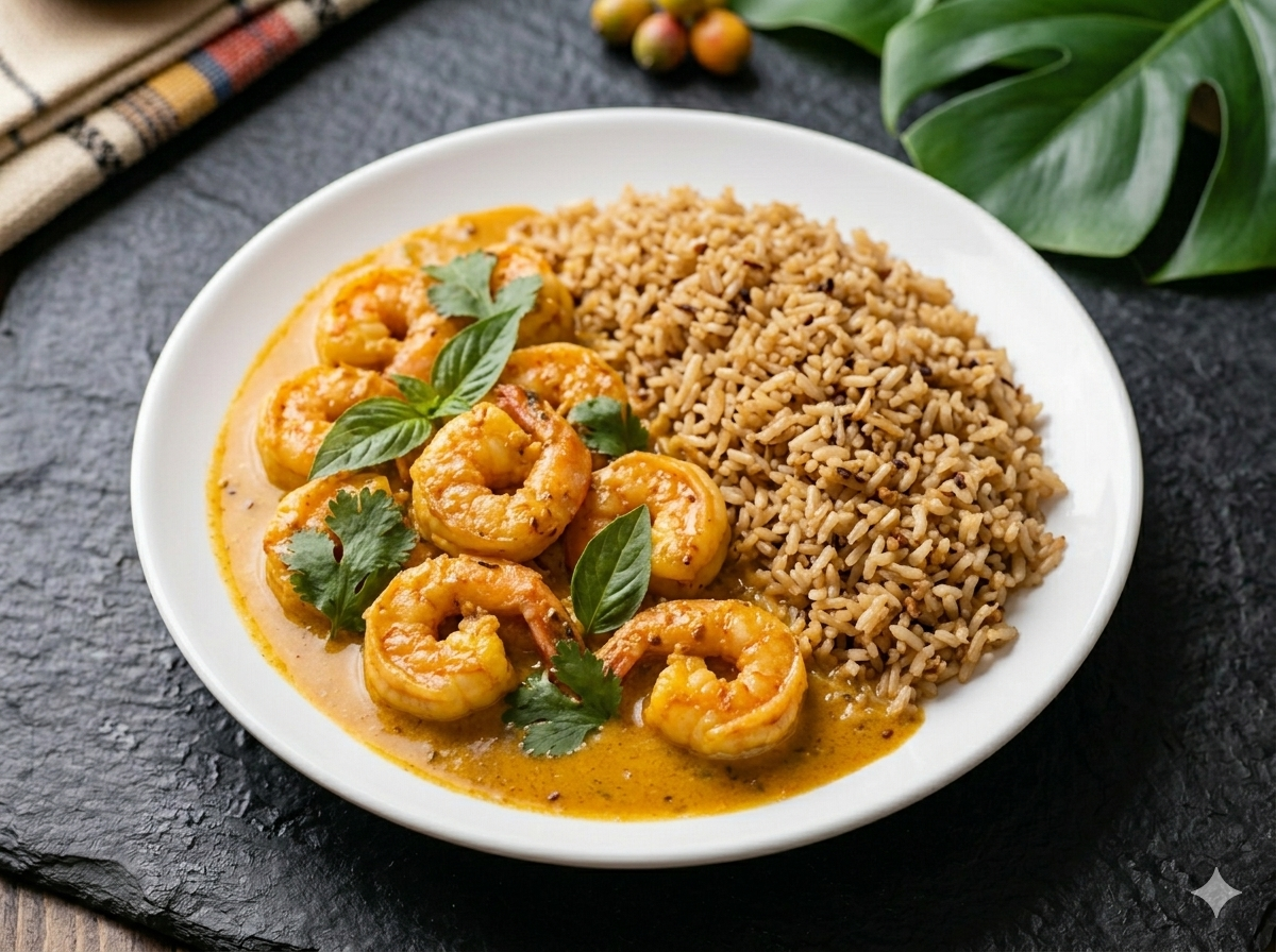 Encocado de Langostinos con Arroz de Titote